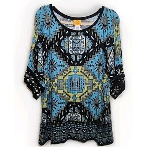 Ruby Red Petite Blue & Green Women's Embellished Top